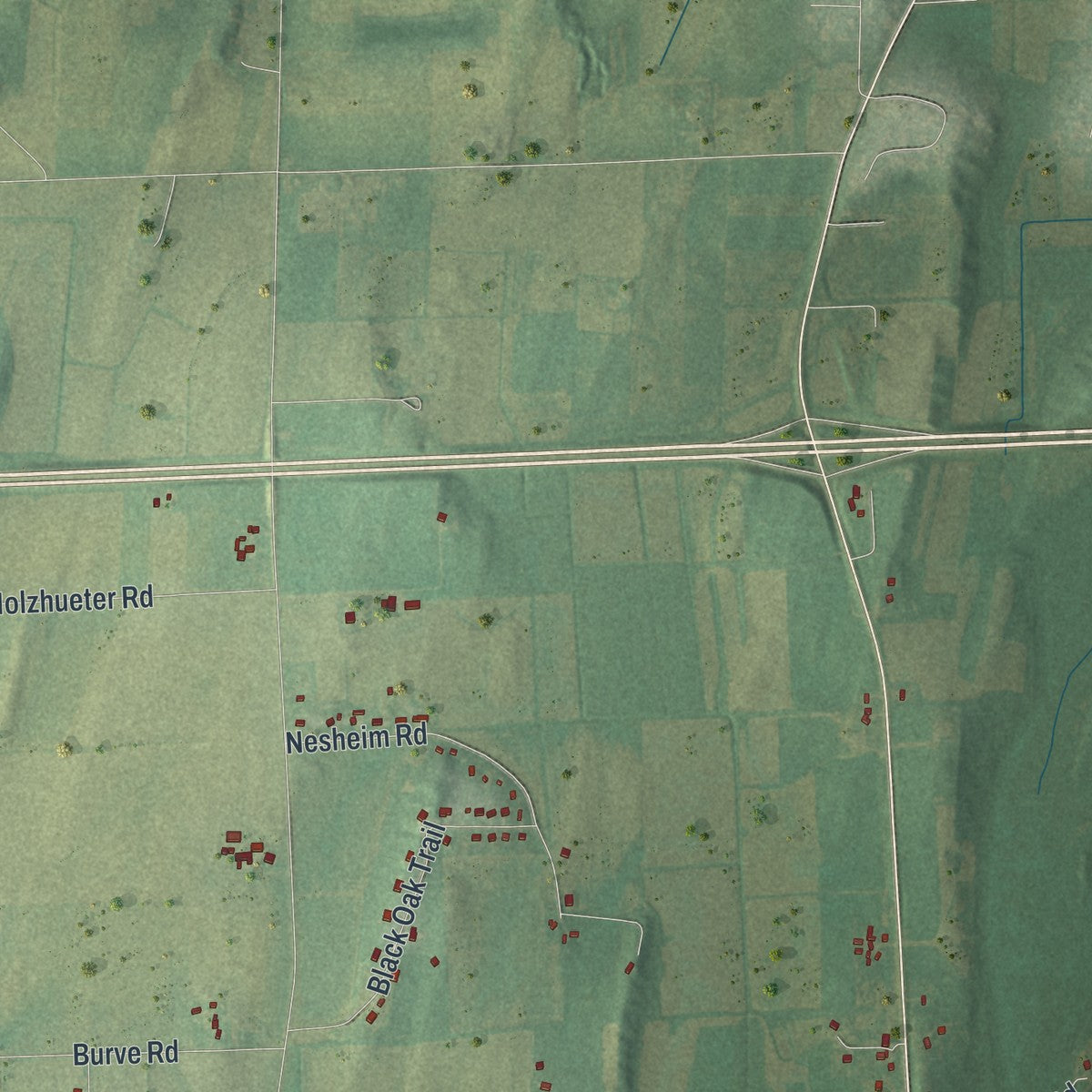 Second close-up of the map of the Town of Deerfield, Dane County, Wisconsin print showing more streets and buildings