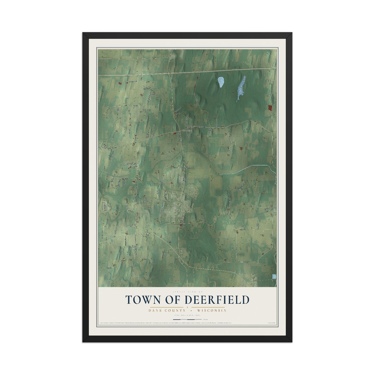 Map of the Town of Deerfield, Dane County, Wisconsin, 12 x 18 inch print in a black wood frame