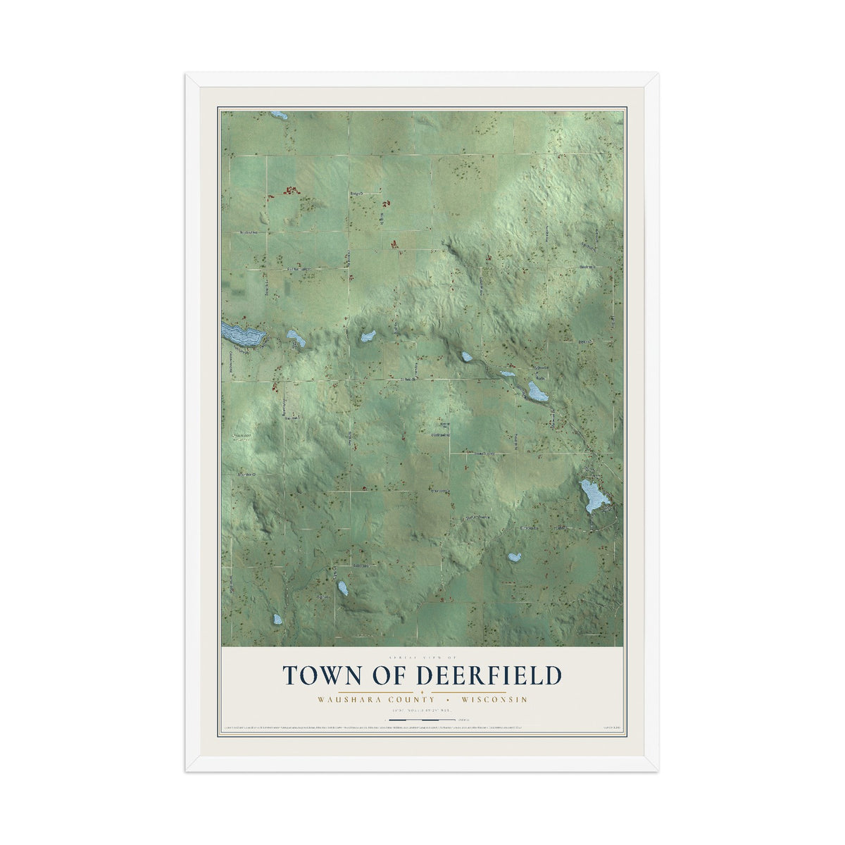 Map of the Town of Deerfield, Waushara County, Wisconsin, 12 x 18 inch print in a white wood frame