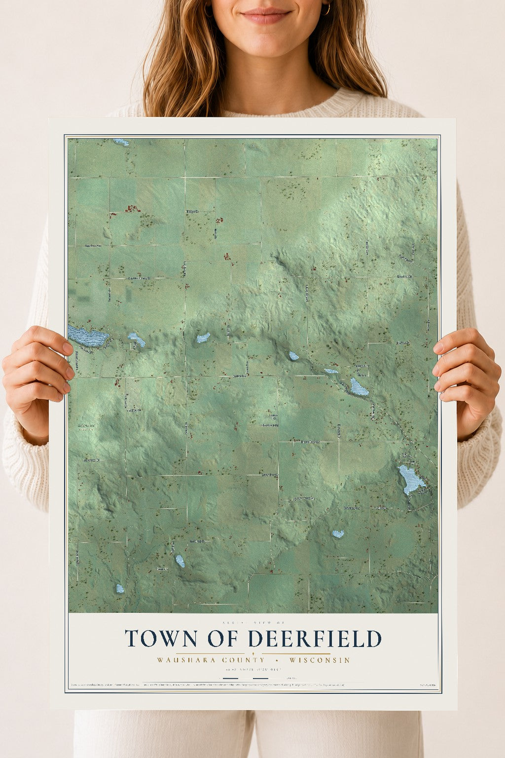 Map of the Town of Deerfield, Waushara County, Wisconsin, 18 x 24 inch unframed archival matte print