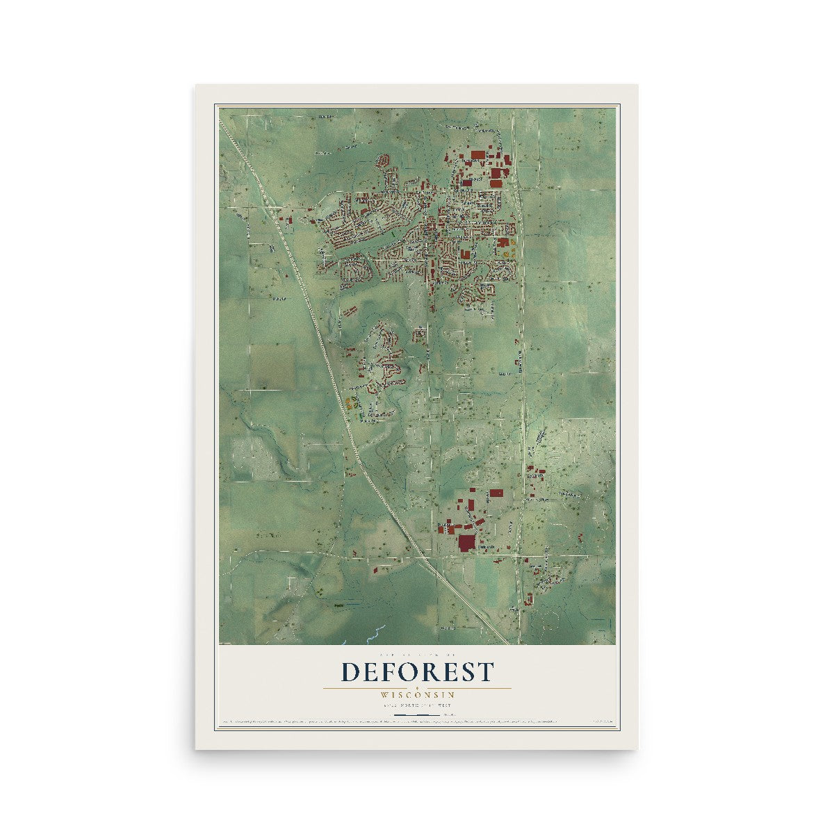 Map of DeForest, Wisconsin, 12 x 18 inch unframed archival matte print