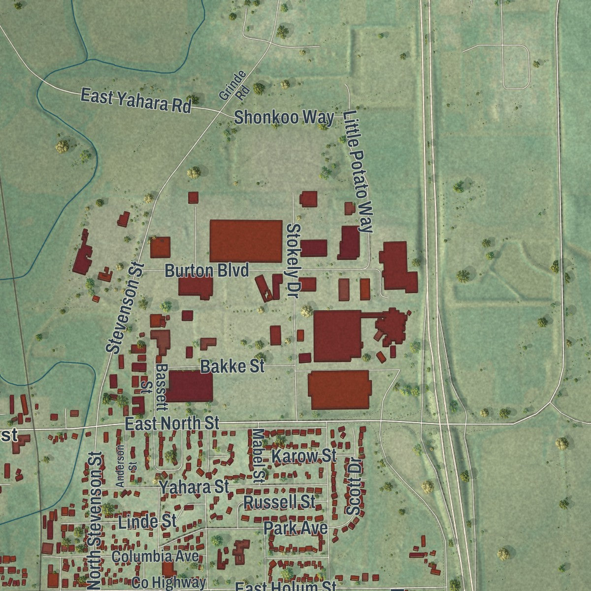 Second close-up of the map of DeForest, Wisconsin print showing more streets and buildings