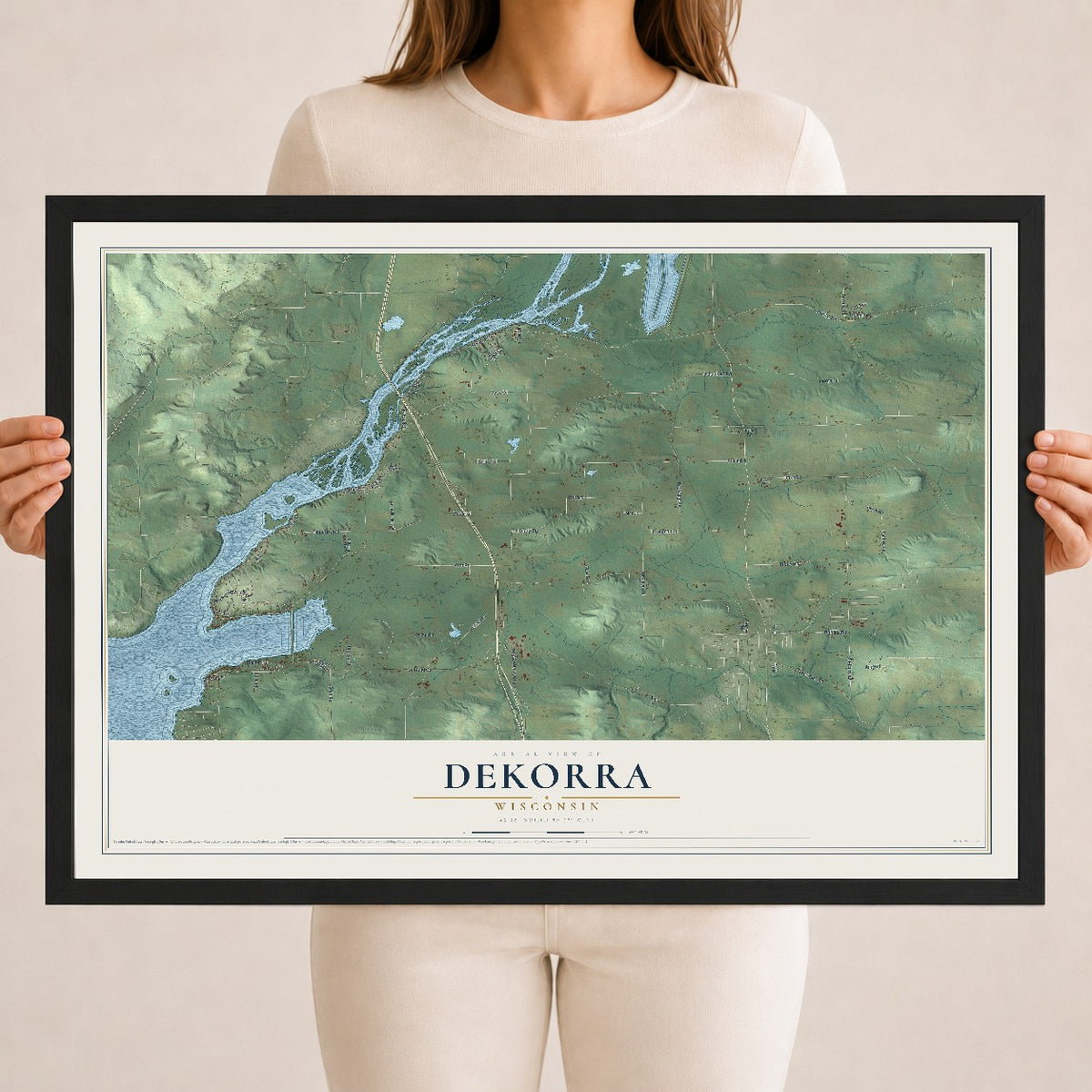 Map of Dekorra, Wisconsin, 18 x 24 inch print in a black wood frame