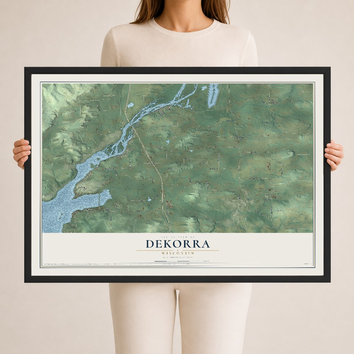 Map of Dekorra, Wisconsin, 24 x 36 inch print in a black wood frame