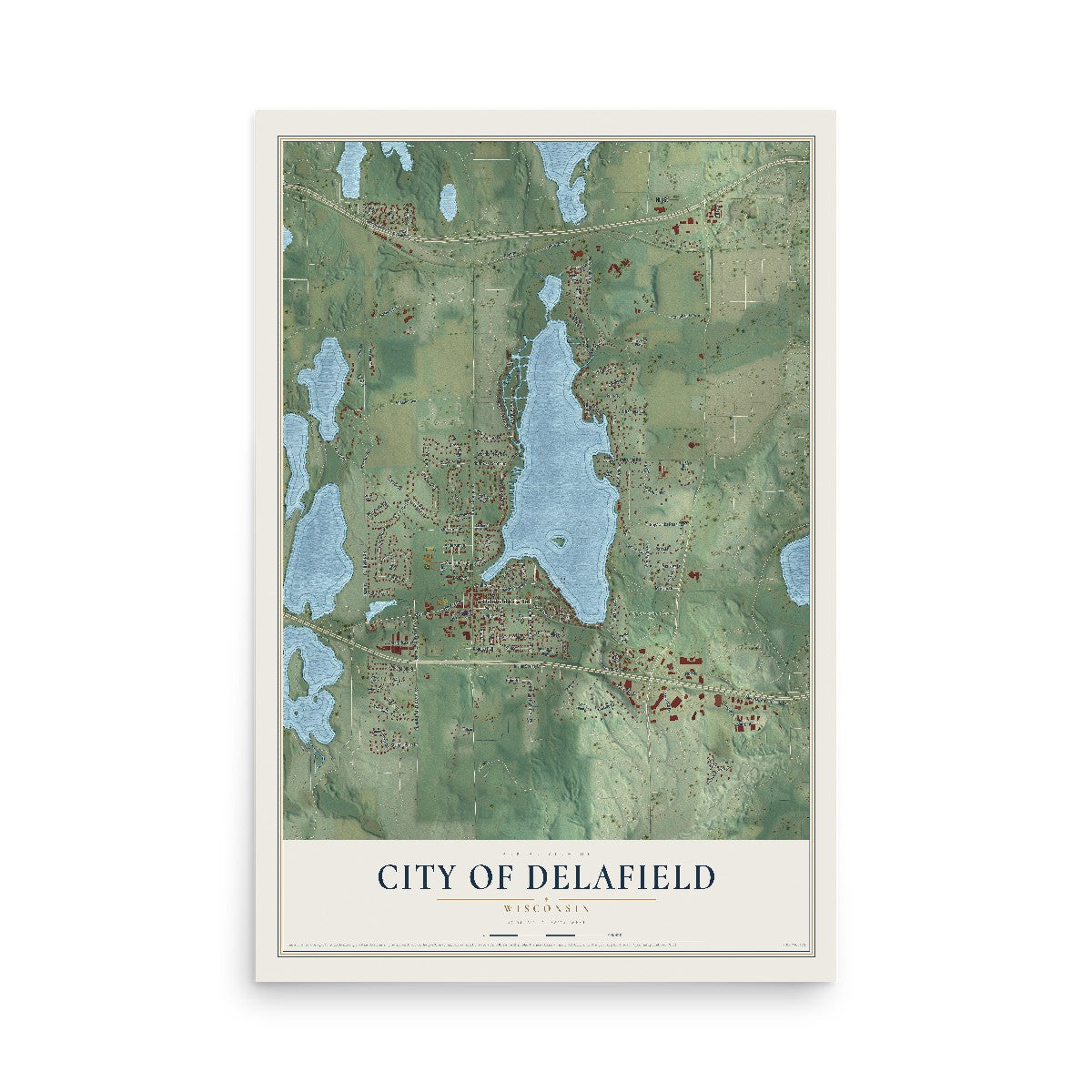 Map of Delafield, Wisconsin, 12 x 18 inch unframed archival matte print