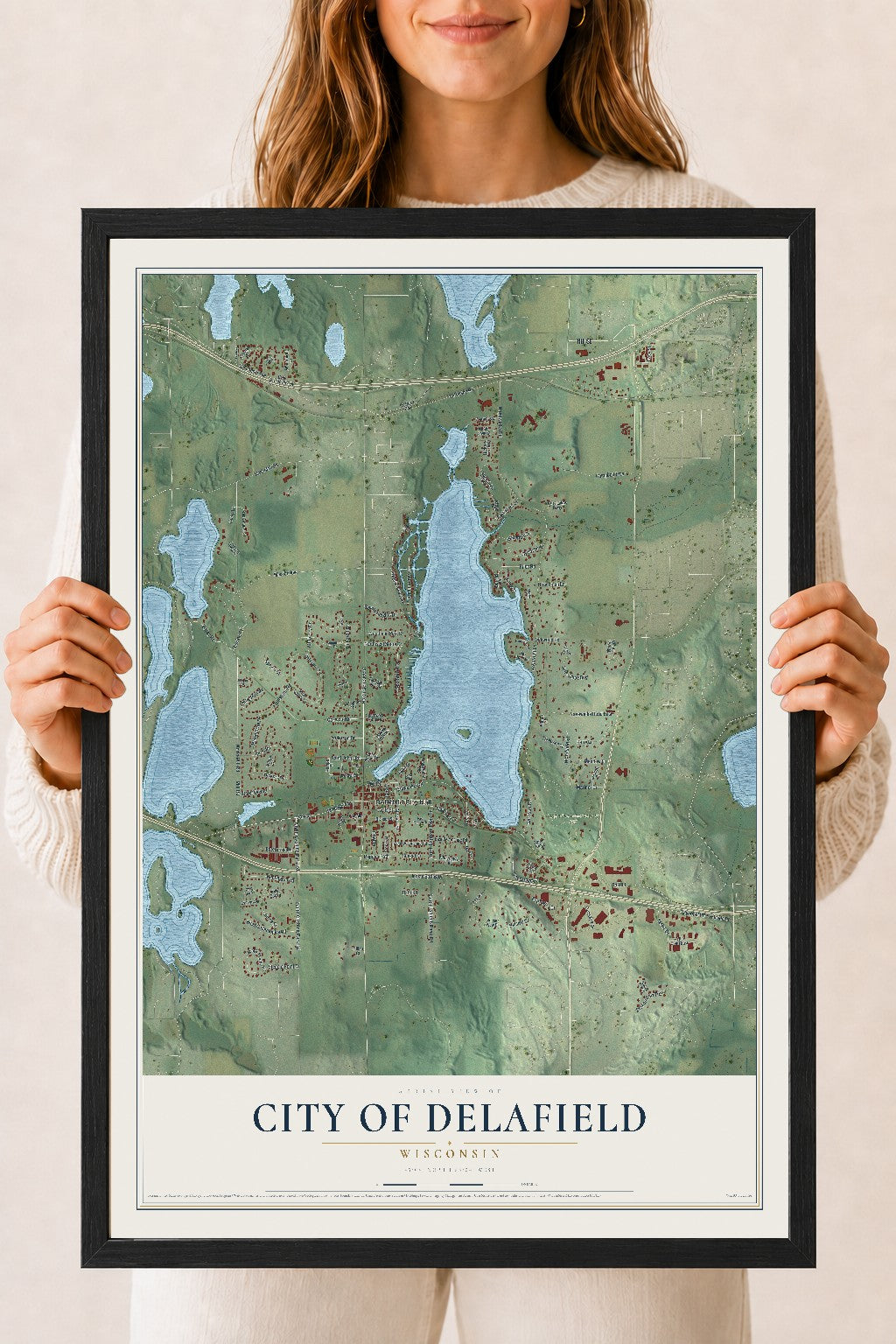 Map of Delafield, Wisconsin, 18 x 24 inch print in a black wood frame