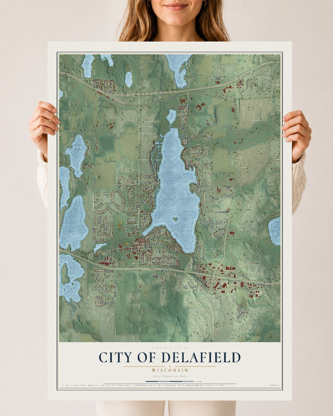 Map of Delafield, Wisconsin, 24 x 36 inch unframed archival matte print