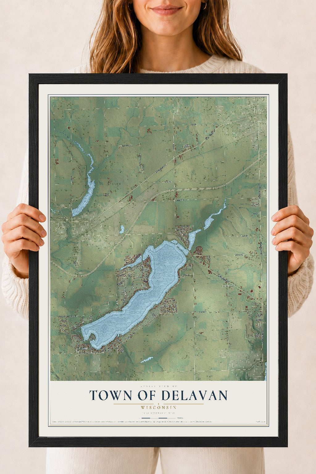 Map of the Town of Delavan, Wisconsin, 18 x 24 inch print in a black wood frame