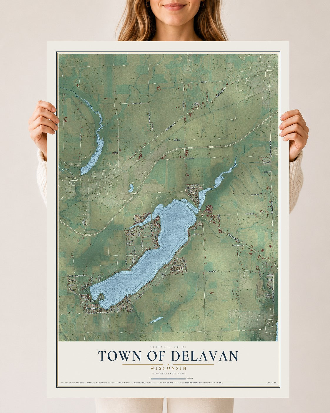 Map of the Town of Delavan, Wisconsin, 24 x 36 inch unframed archival matte print