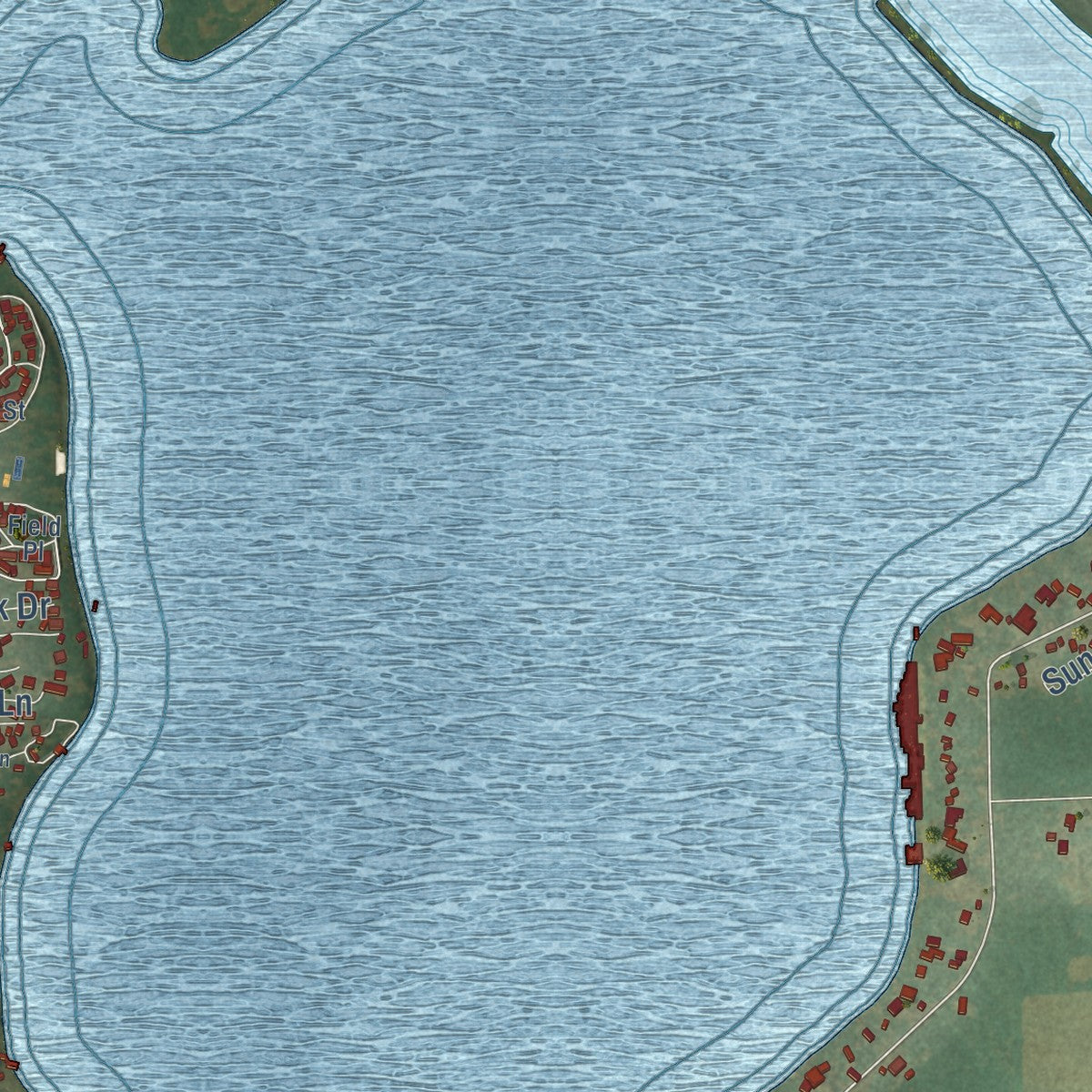 Close-up of the map of Delavan Lake, Wisconsin print showing street and building detail