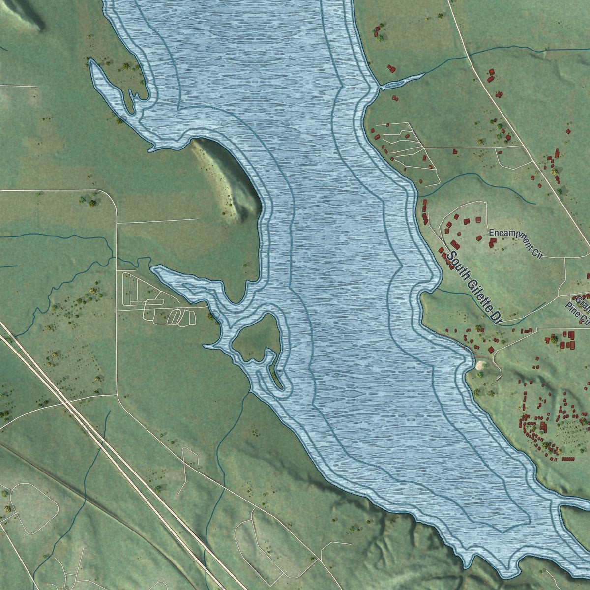 Close-up of the map of Dell Prairie, Wisconsin print showing street and building detail