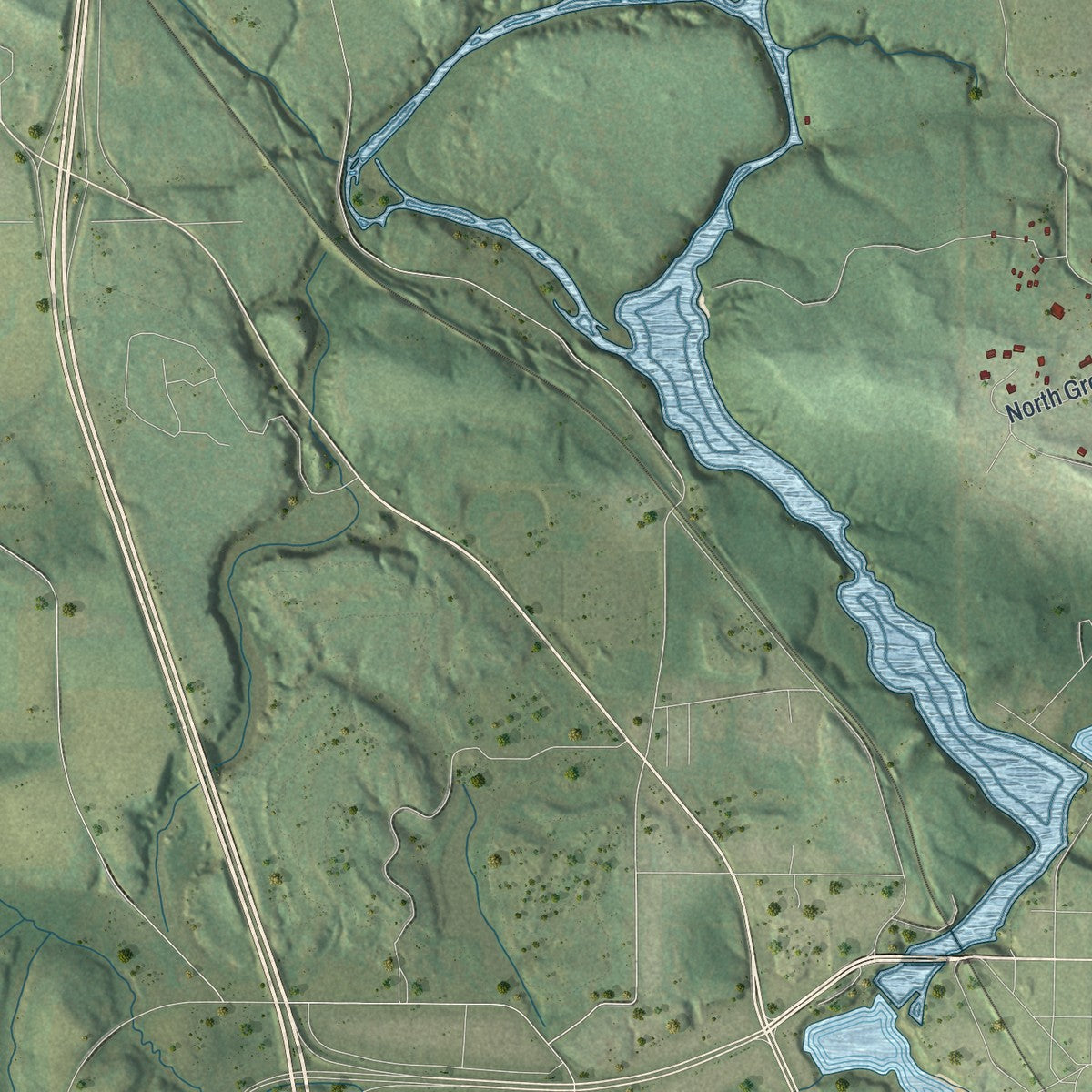 Second close-up of the map of Dell Prairie, Wisconsin print showing more streets and buildings