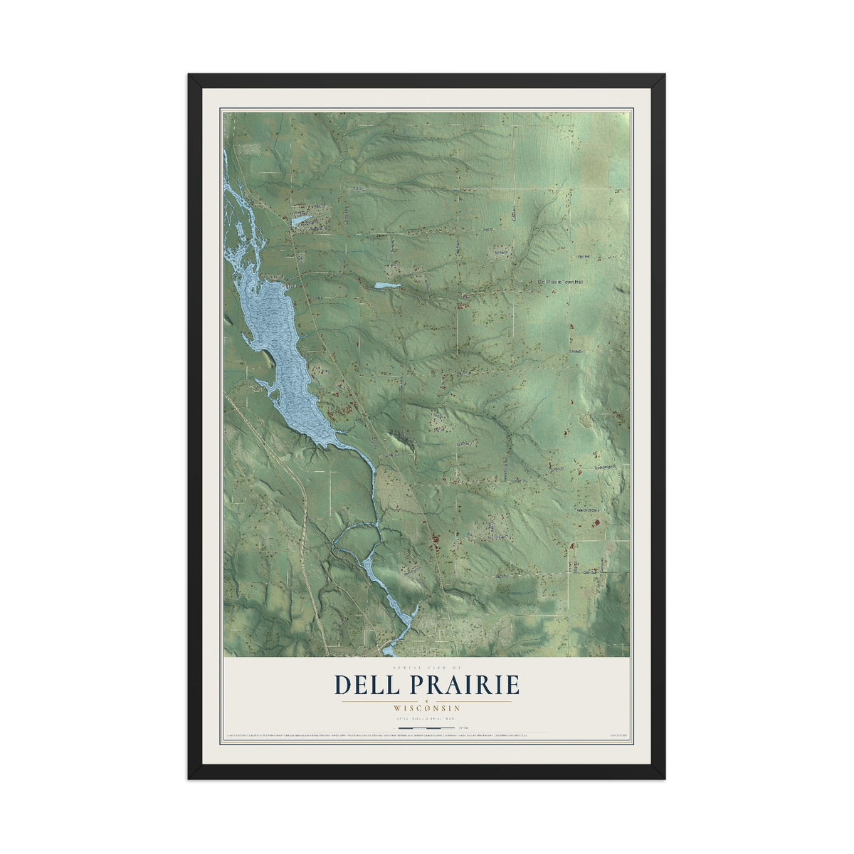 Map of Dell Prairie, Wisconsin, 12 x 18 inch print in a black wood frame