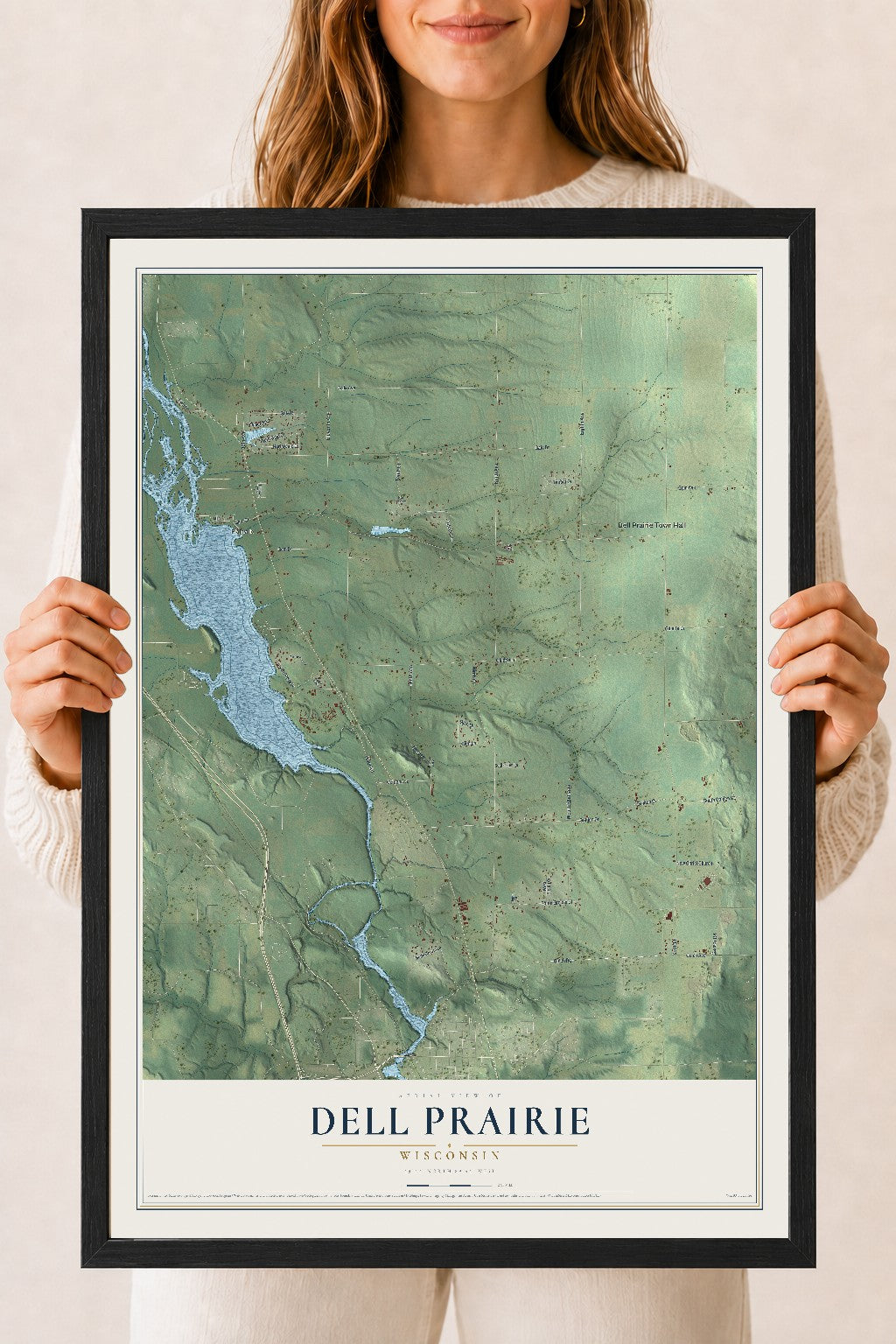 Map of Dell Prairie, Wisconsin, 18 x 24 inch print in a black wood frame