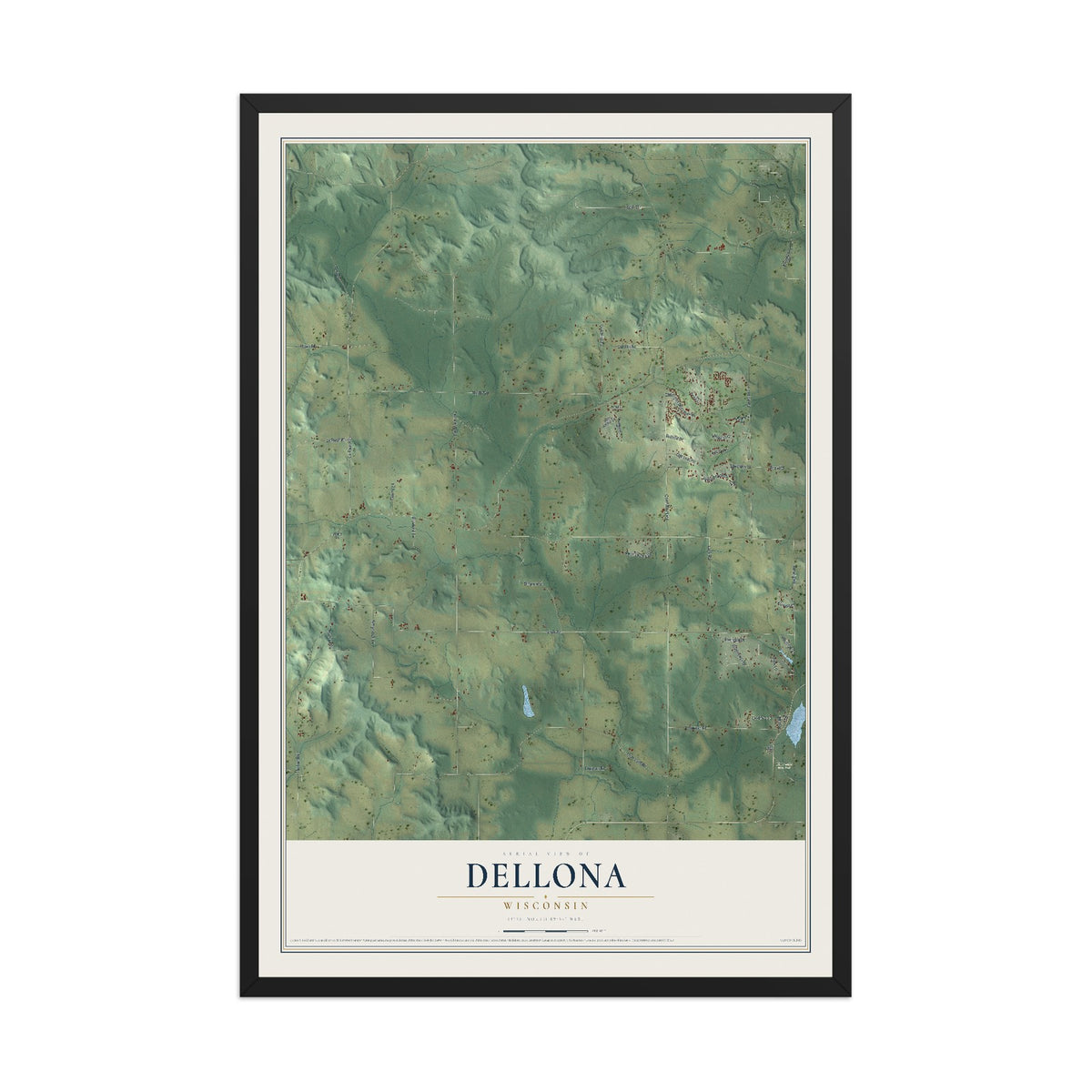 Map of Dellona, Wisconsin, 12 x 18 inch print in a black wood frame