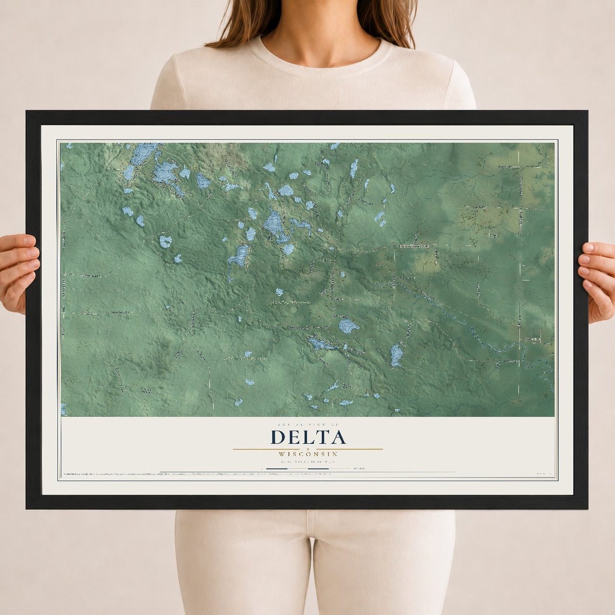 Map of Delta, Wisconsin, 18 x 24 inch print in a black wood frame
