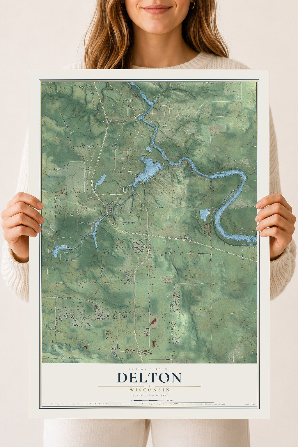 Map of Delton, Wisconsin, 18 x 24 inch unframed archival matte print