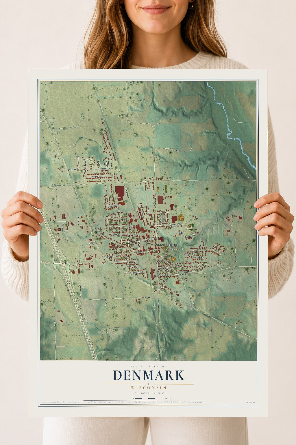 Map of Denmark, Wisconsin, 18 x 24 inch unframed archival matte print