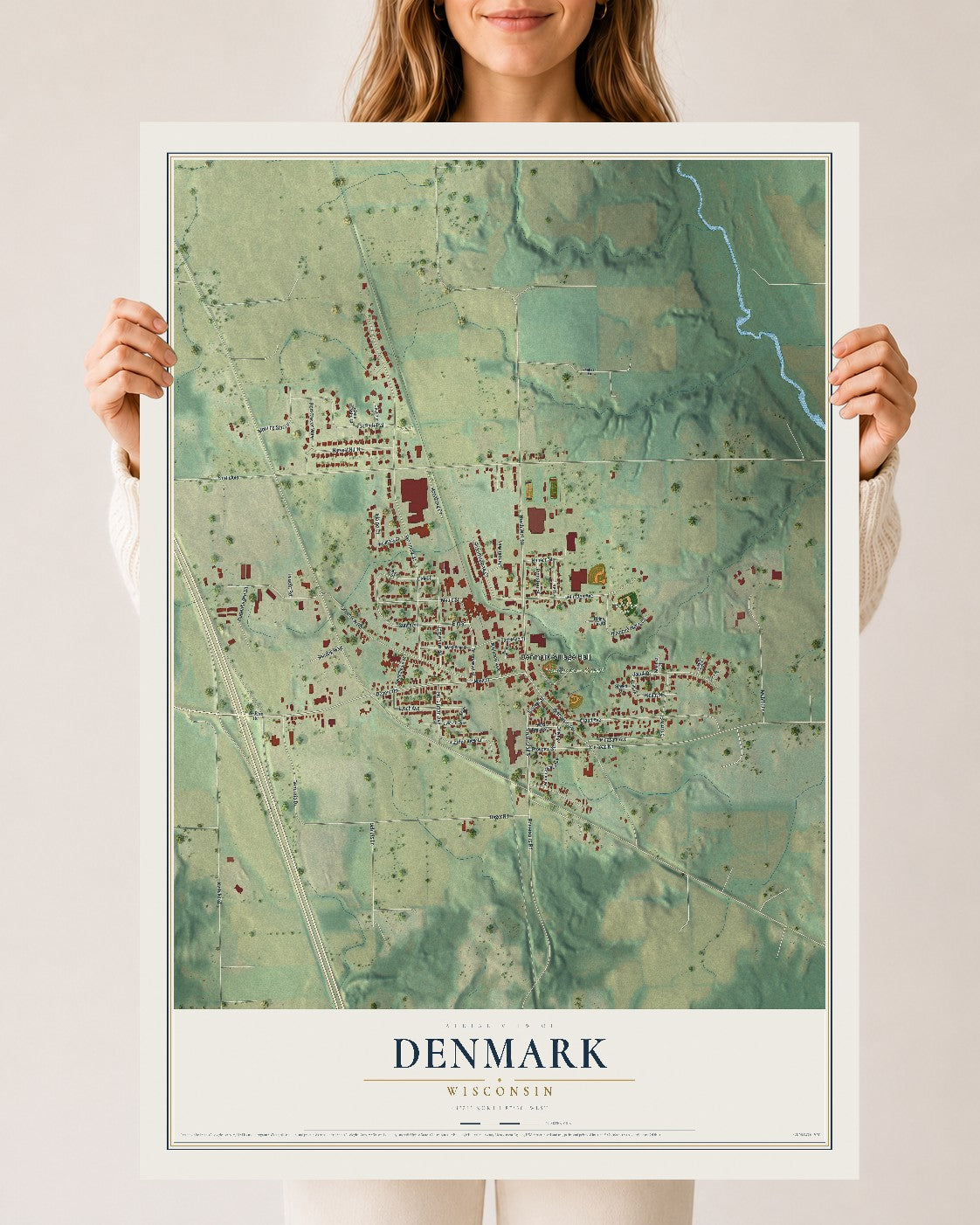 Map of Denmark, Wisconsin, 24 x 36 inch unframed archival matte print
