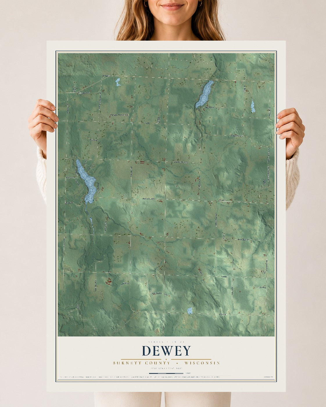 Map of Dewey, Burnett County, Wisconsin, 24 x 36 inch unframed archival matte print