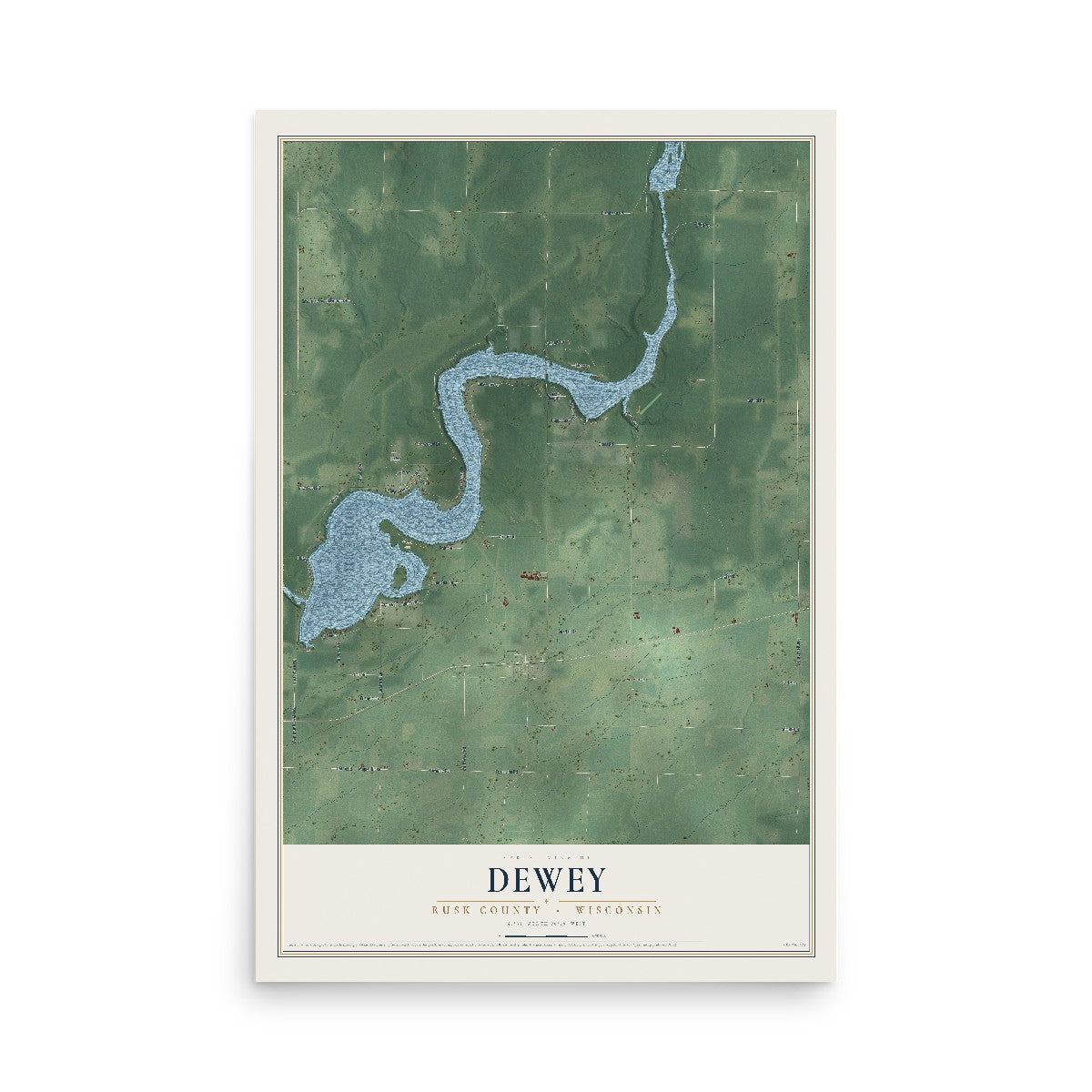 Map of Dewey, Rusk County, Wisconsin, 12 x 18 inch unframed archival matte print