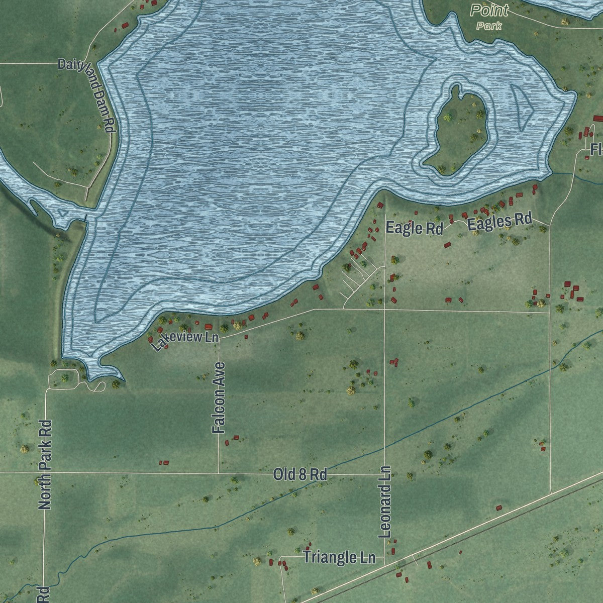 Close-up of the map of Dewey, Rusk County, Wisconsin print showing street and building detail
