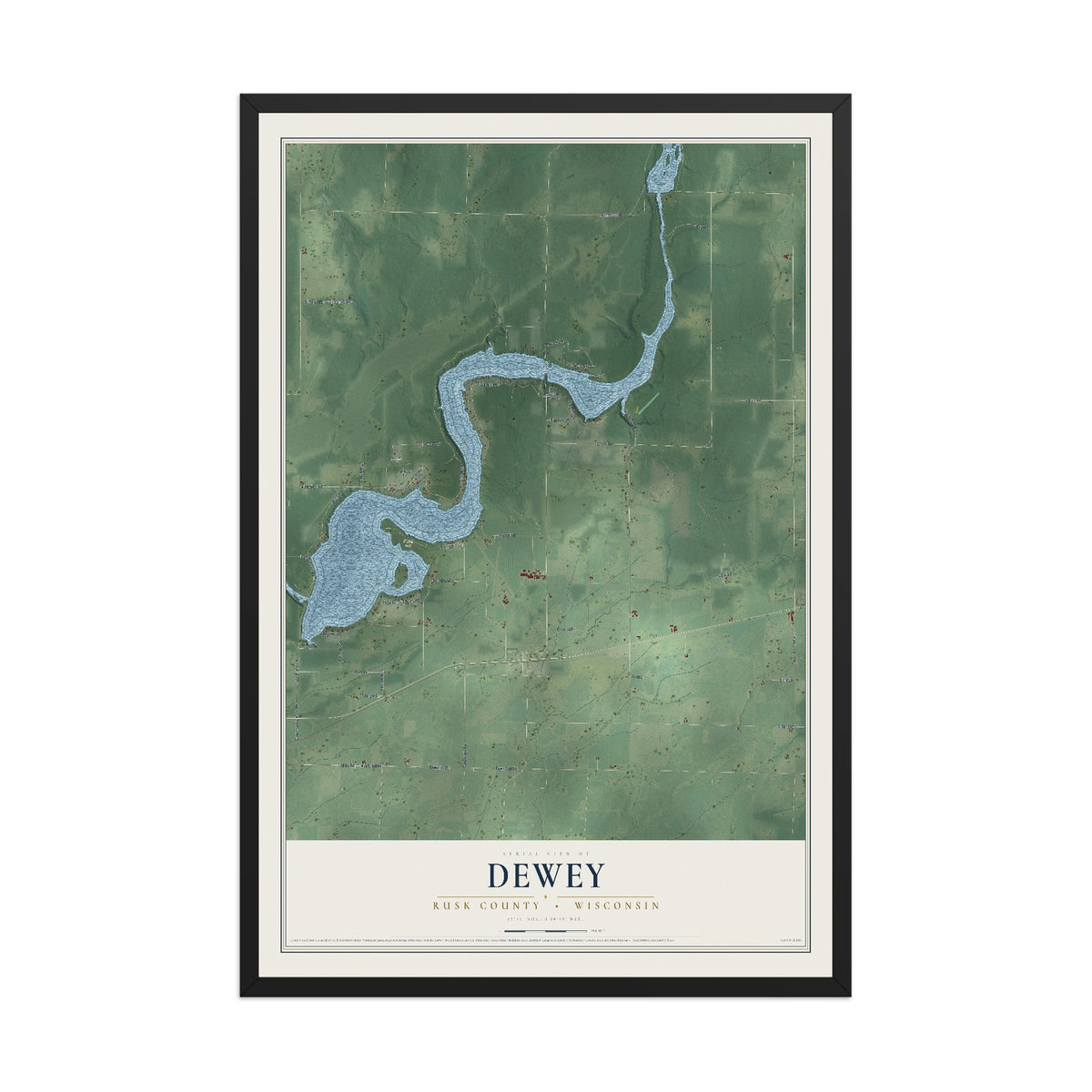 Map of Dewey, Rusk County, Wisconsin, 12 x 18 inch print in a black wood frame