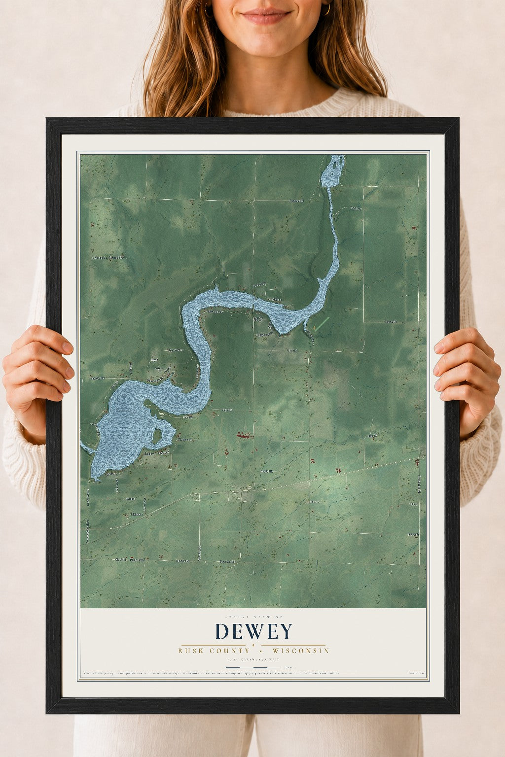 Map of Dewey, Rusk County, Wisconsin, 18 x 24 inch print in a black wood frame
