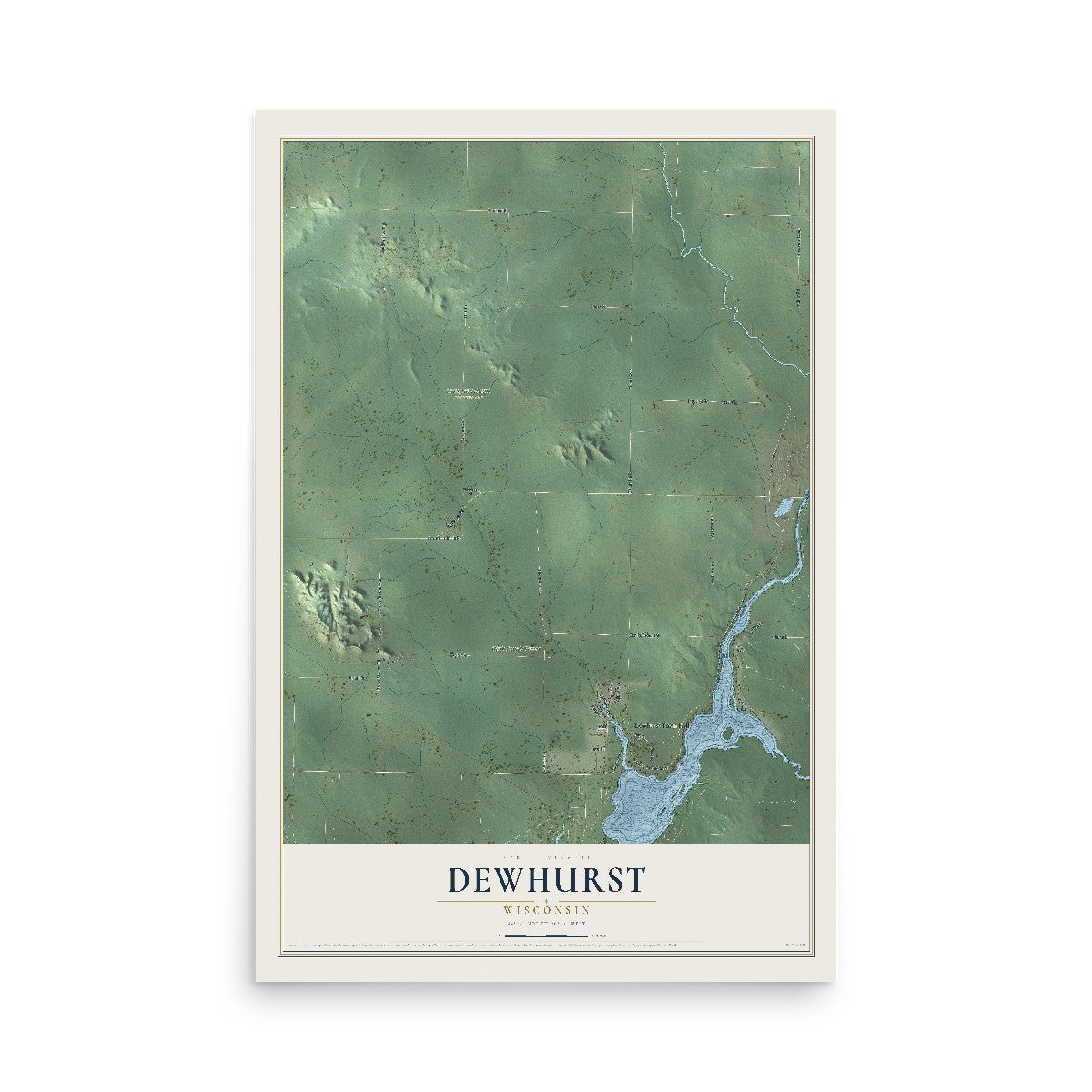 Map of Dewhurst, Wisconsin, 12 x 18 inch unframed archival matte print