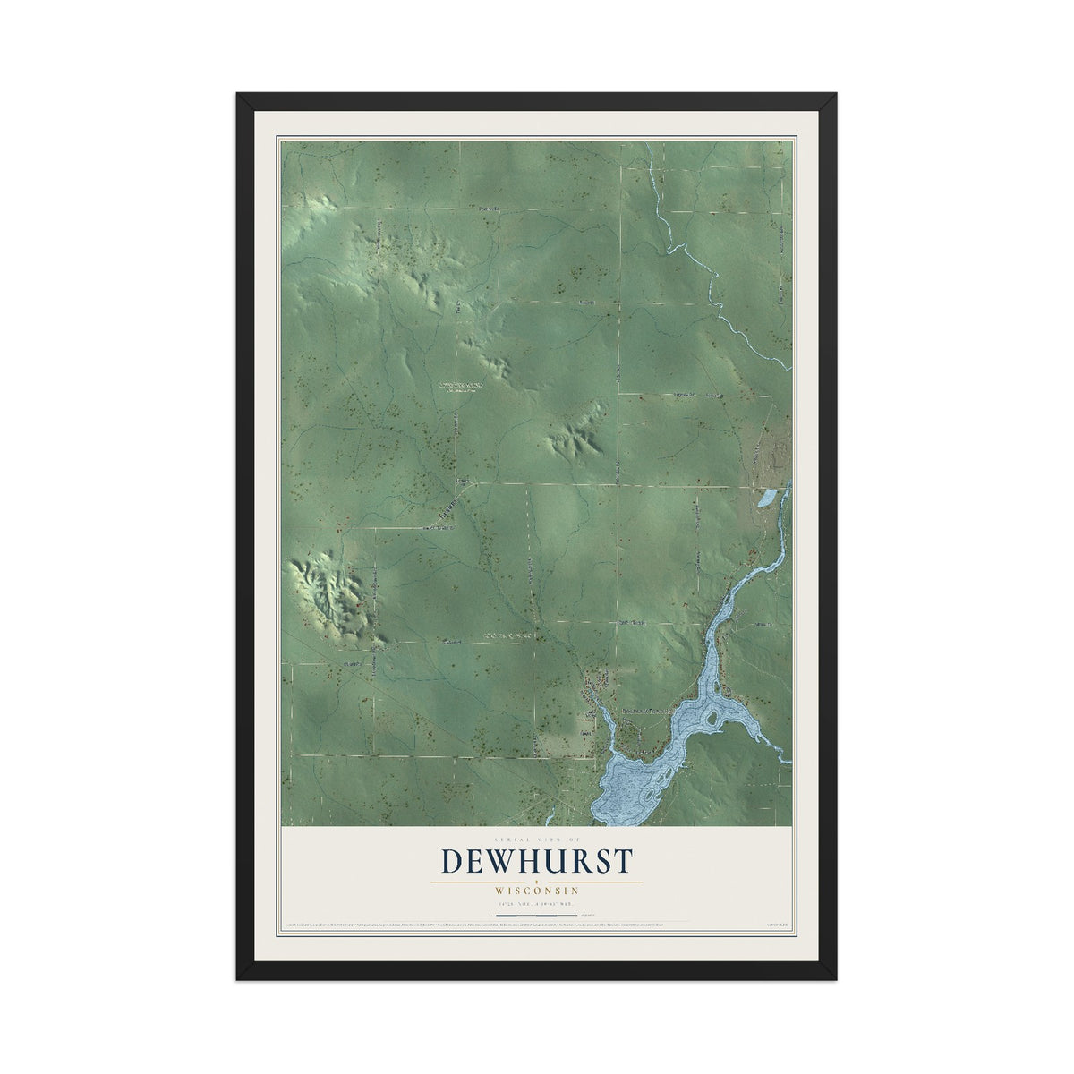Map of Dewhurst, Wisconsin, 12 x 18 inch print in a black wood frame