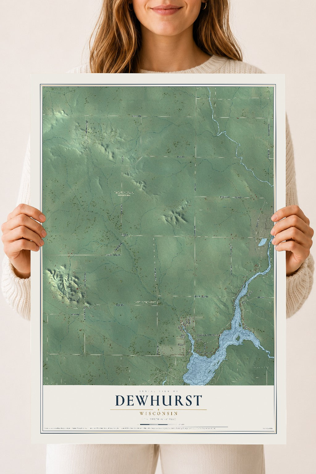 Map of Dewhurst, Wisconsin, 18 x 24 inch unframed archival matte print