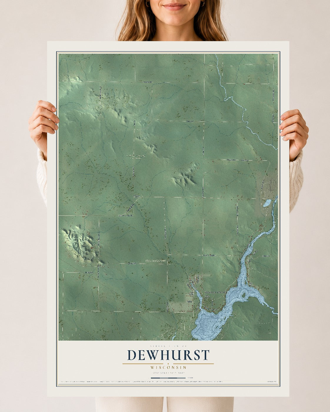 Map of Dewhurst, Wisconsin, 24 x 36 inch unframed archival matte print