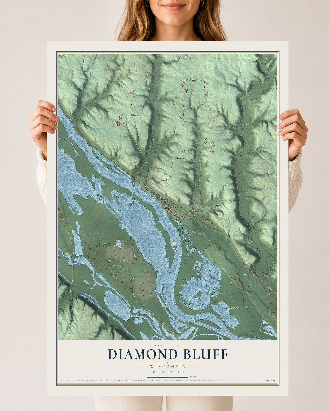 Map of Diamond Bluff, Wisconsin, 24 x 36 inch unframed archival matte print