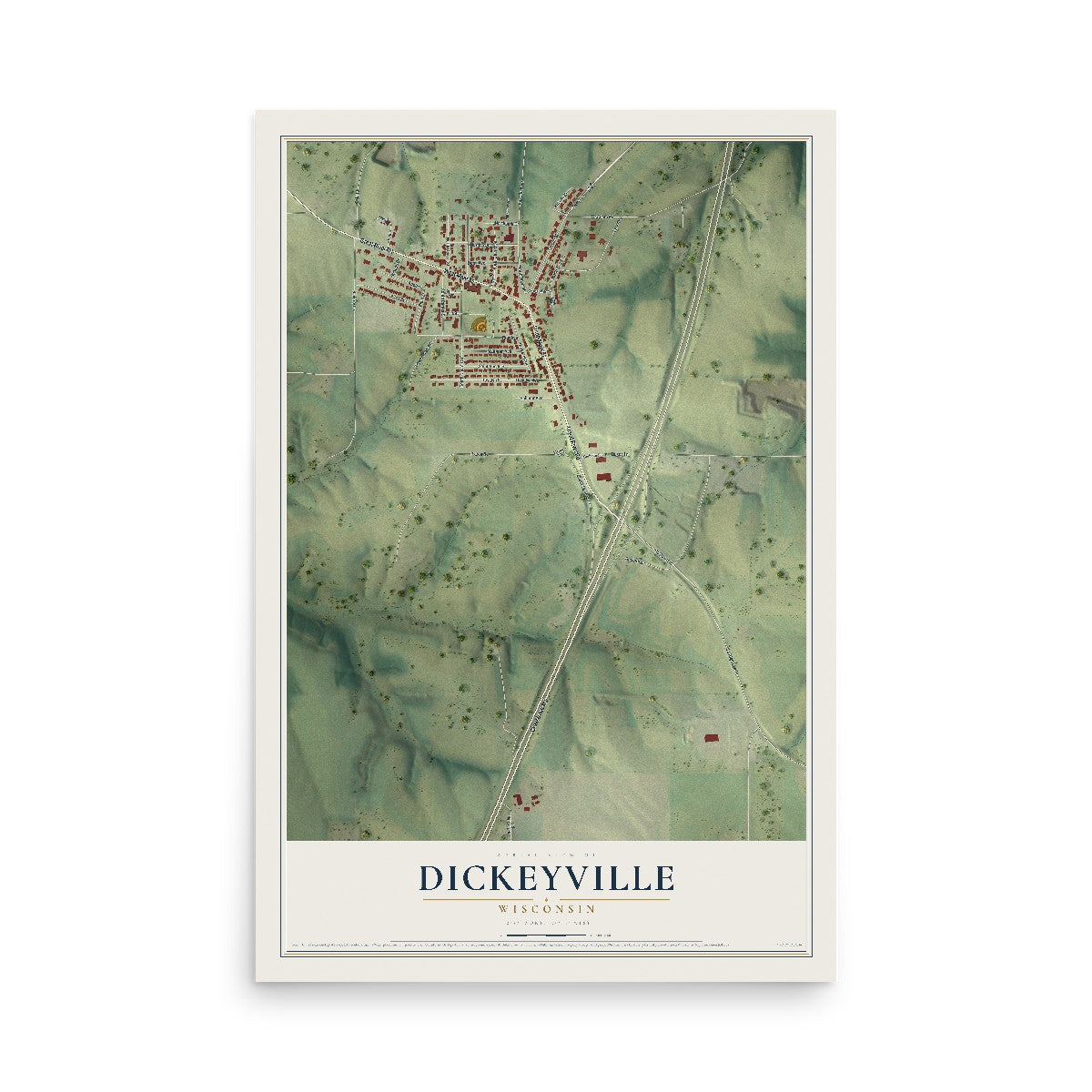 Map of Dickeyville, Wisconsin, 12 x 18 inch unframed archival matte print