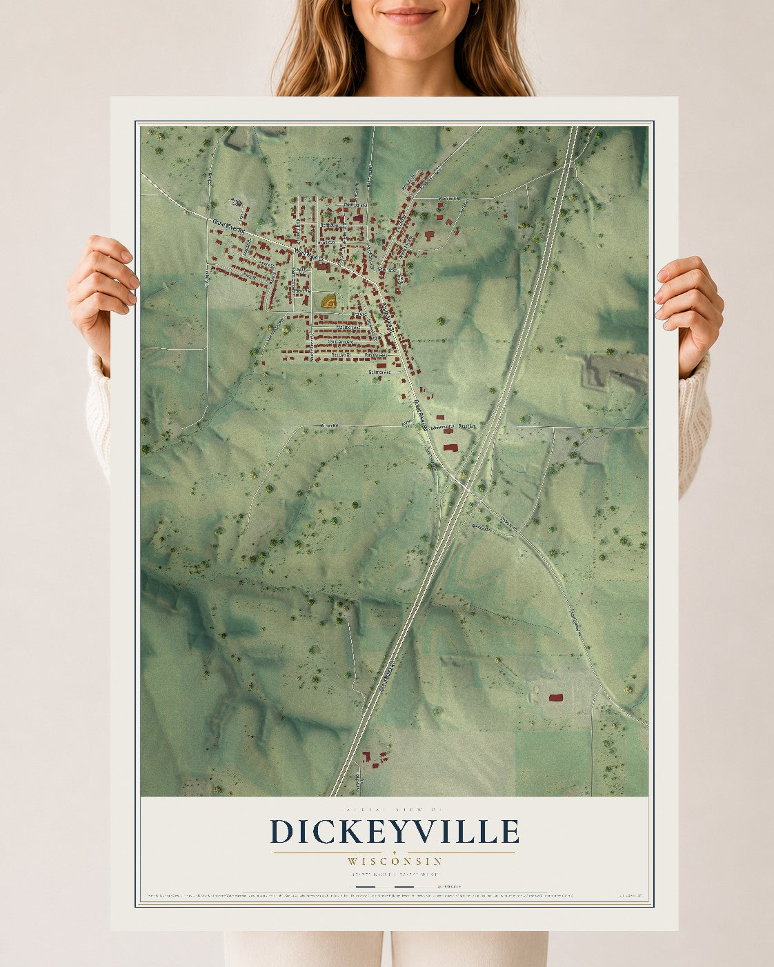 Map of Dickeyville, Wisconsin, 24 x 36 inch unframed archival matte print