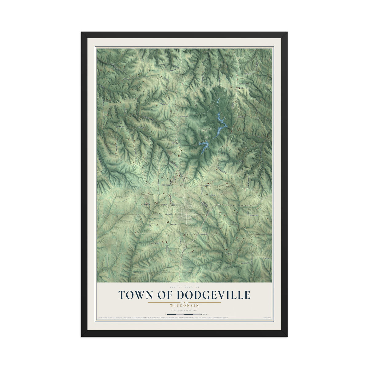 Map of the Town of Dodgeville, Wisconsin, 12 x 18 inch print in a black wood frame