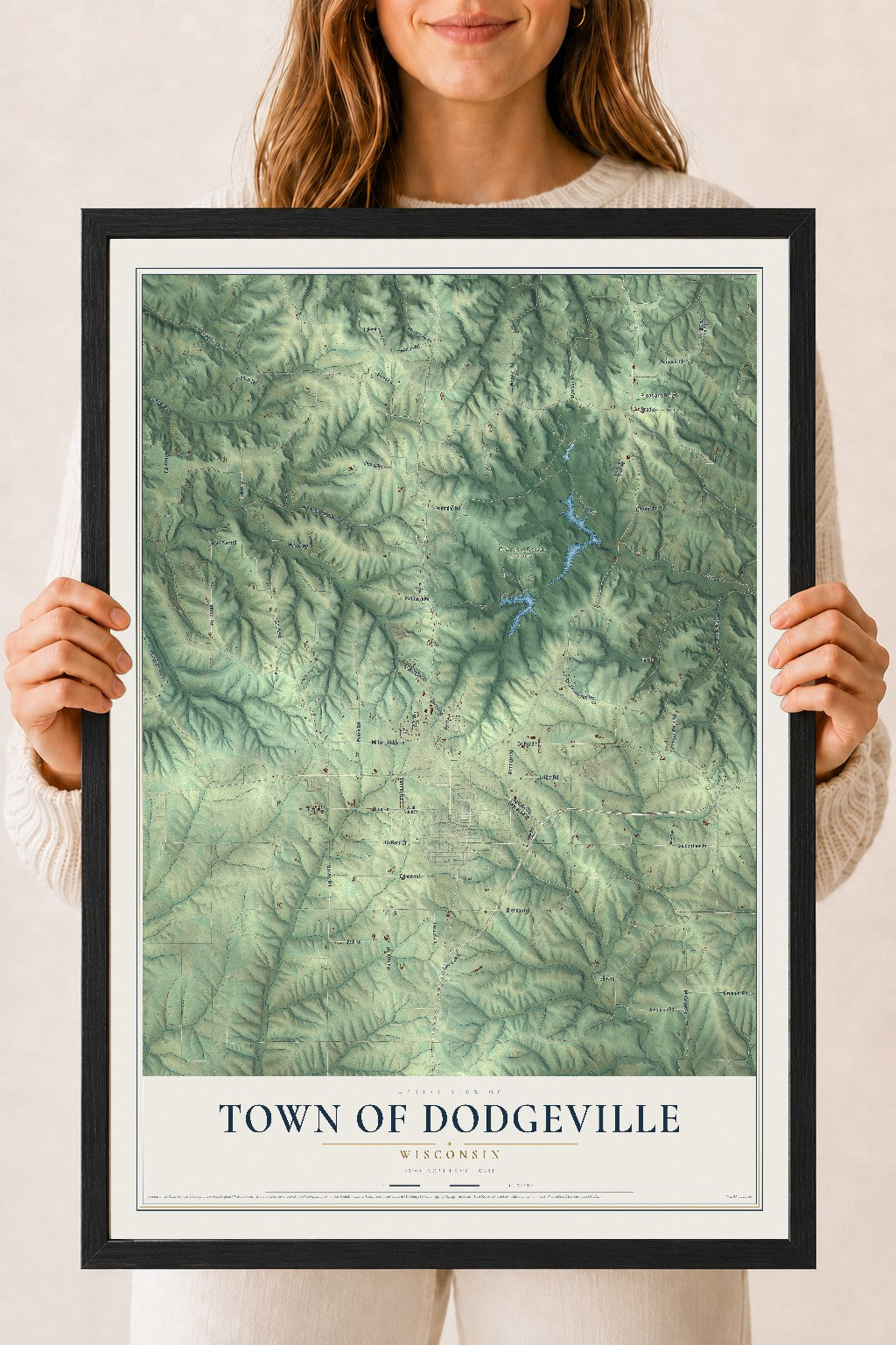 Map of the Town of Dodgeville, Wisconsin, 18 x 24 inch print in a black wood frame