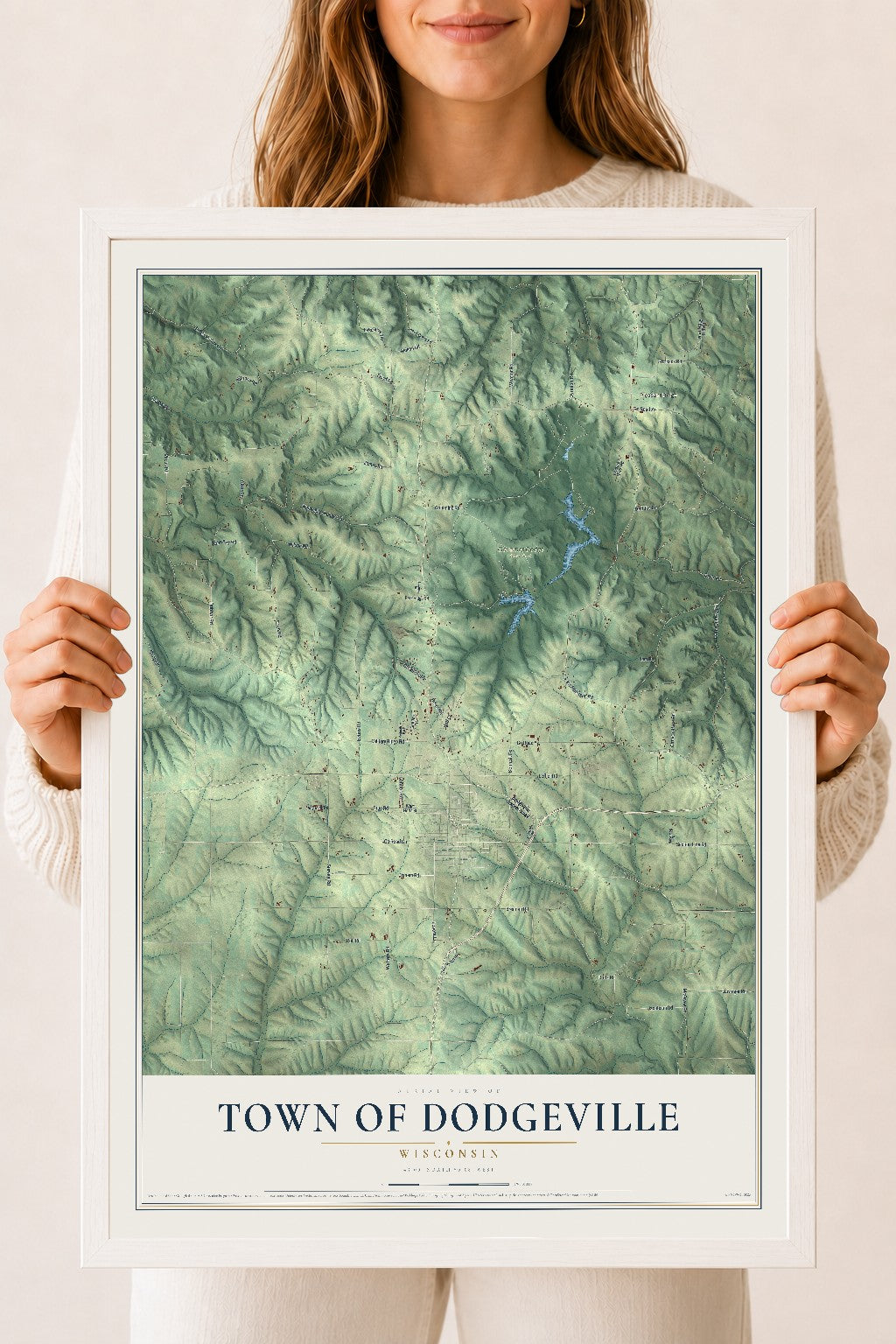 Map of the Town of Dodgeville, Wisconsin, 18 x 24 inch print in a white wood frame