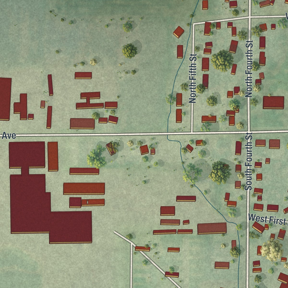 Second close-up of the map of Dorchester, Wisconsin print showing more streets and buildings