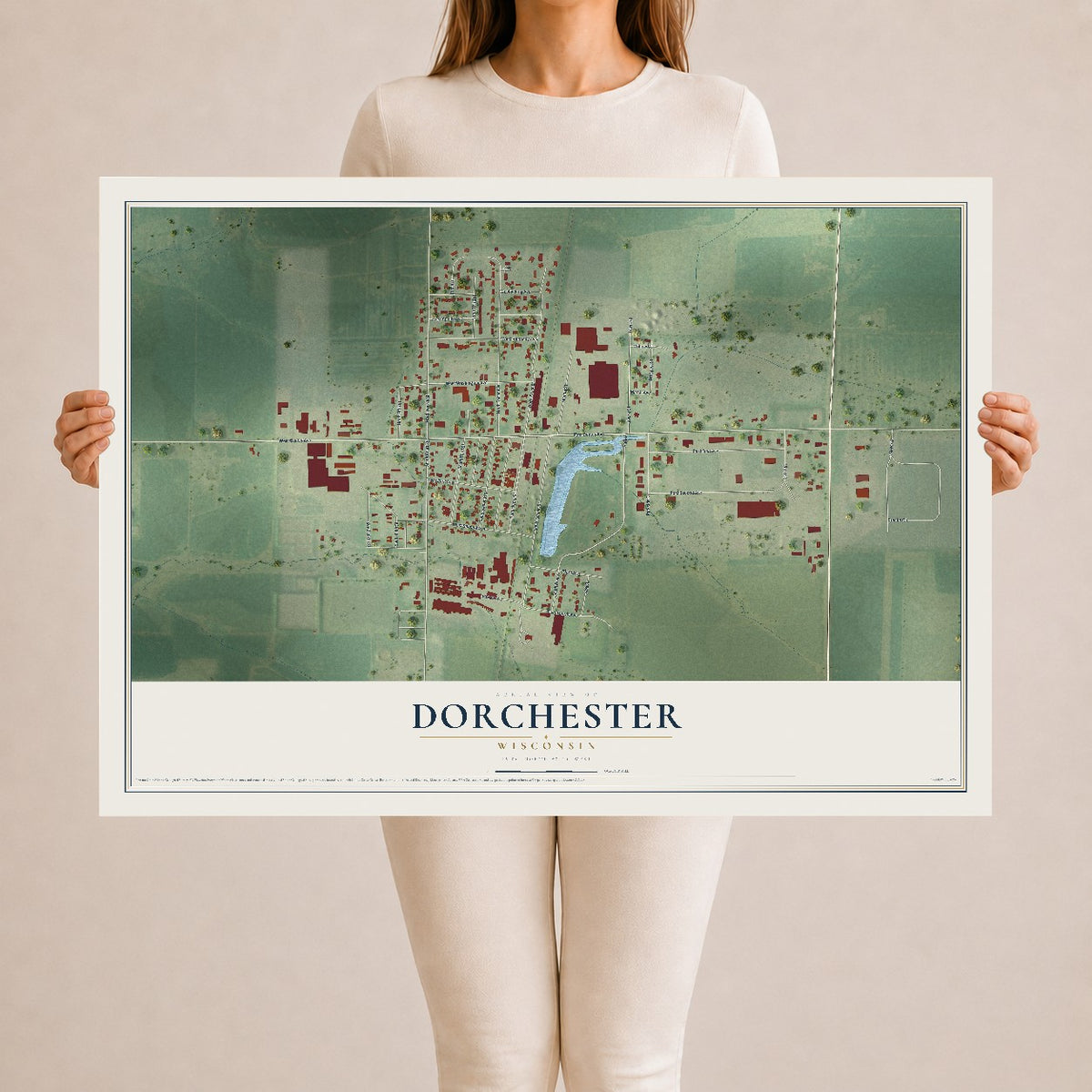 Map of Dorchester, Wisconsin, 24 x 36 inch unframed archival matte print