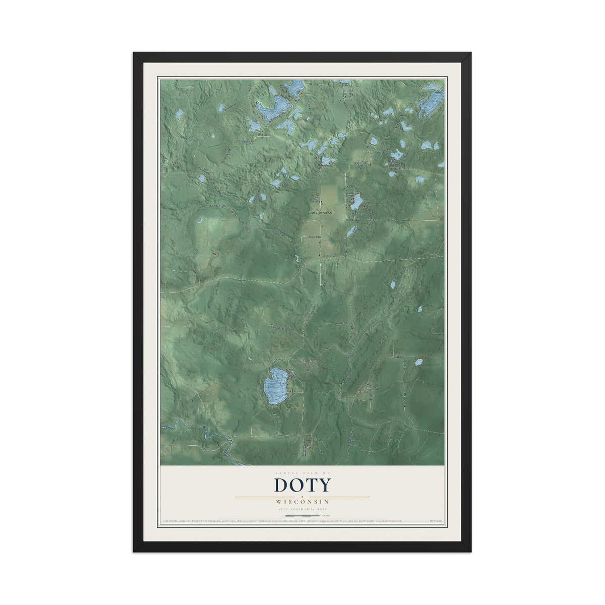 Map of Doty, Wisconsin, 12 x 18 inch print in a black wood frame