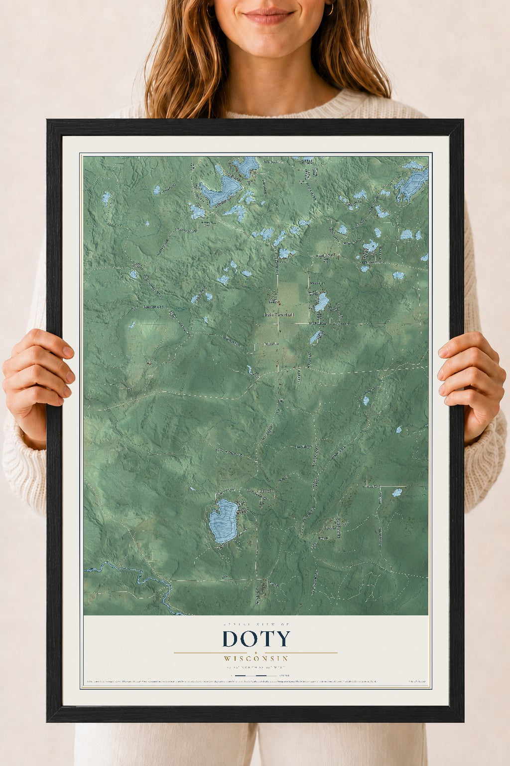 Map of Doty, Wisconsin, 18 x 24 inch print in a black wood frame