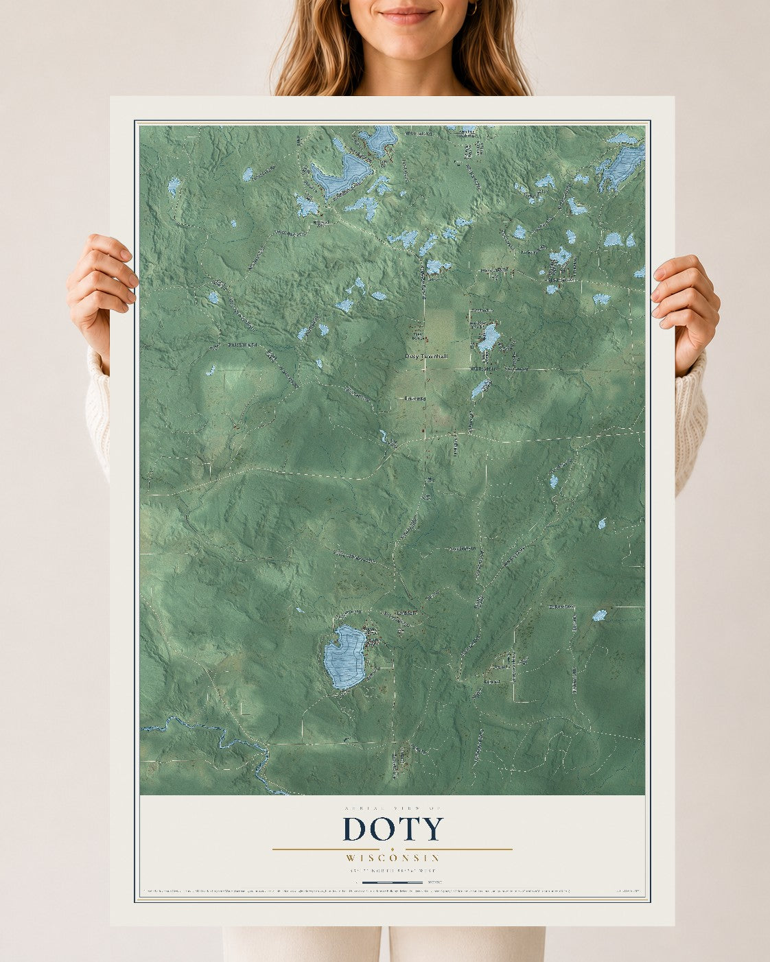 Map of Doty, Wisconsin, 24 x 36 inch unframed archival matte print