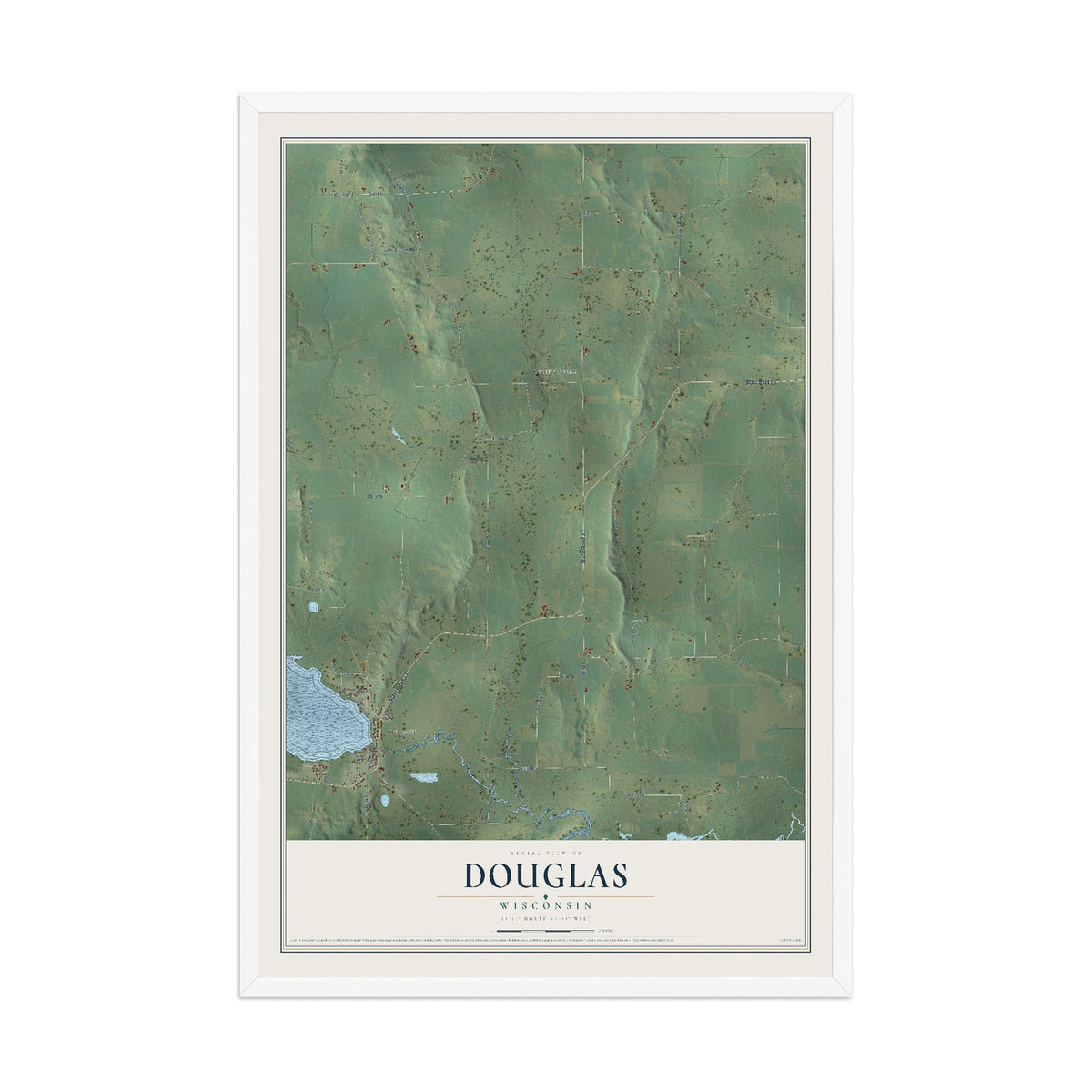 Map of Douglas, Wisconsin, 12 x 18 inch print in a white wood frame