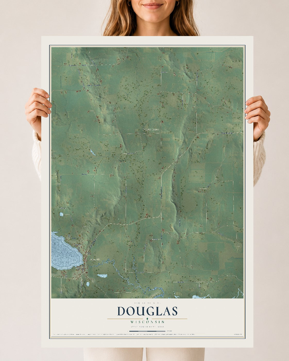 Map of Douglas, Wisconsin, 24 x 36 inch unframed archival matte print