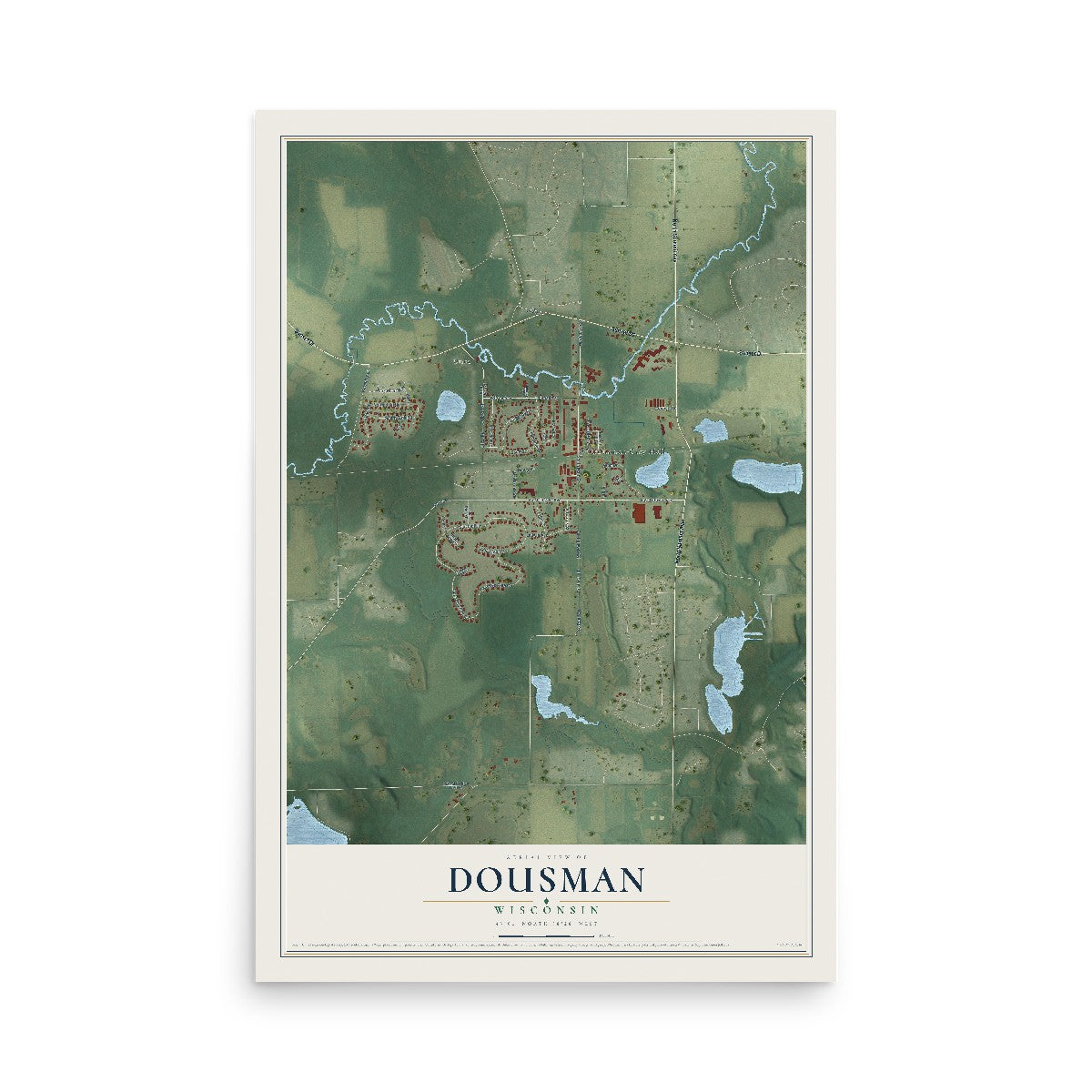Map of Dousman, Wisconsin, 12 x 18 inch unframed archival matte print