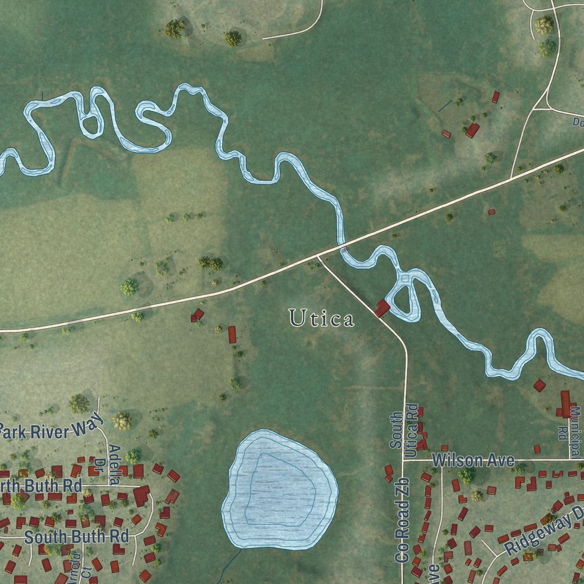 Second close-up of the map of Dousman, Wisconsin print showing more streets and buildings