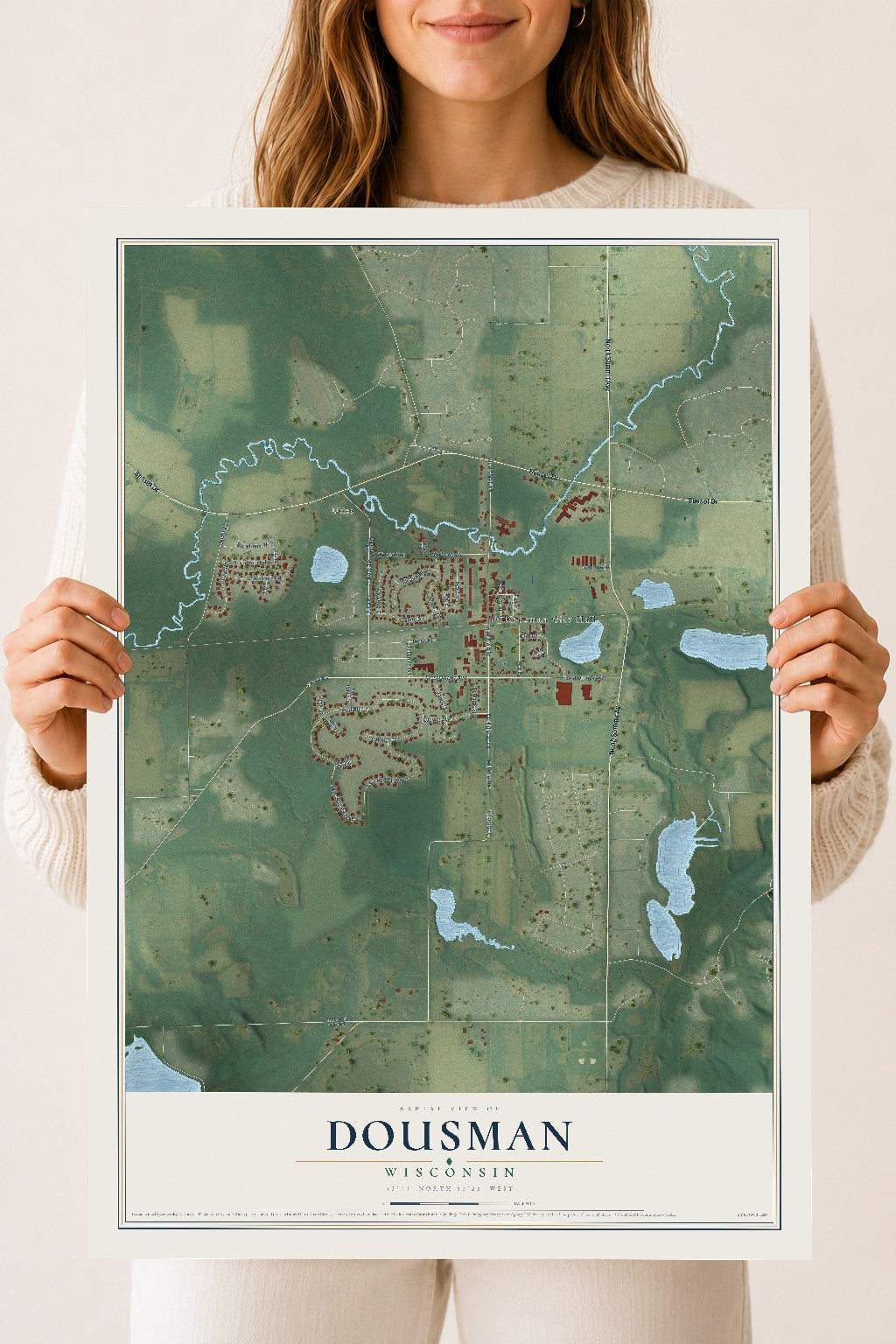 Map of Dousman, Wisconsin, 18 x 24 inch unframed archival matte print