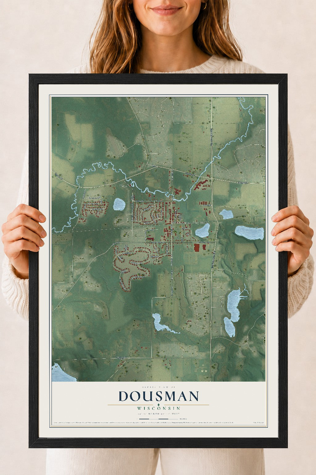 Map of Dousman, Wisconsin, 18 x 24 inch print in a black wood frame