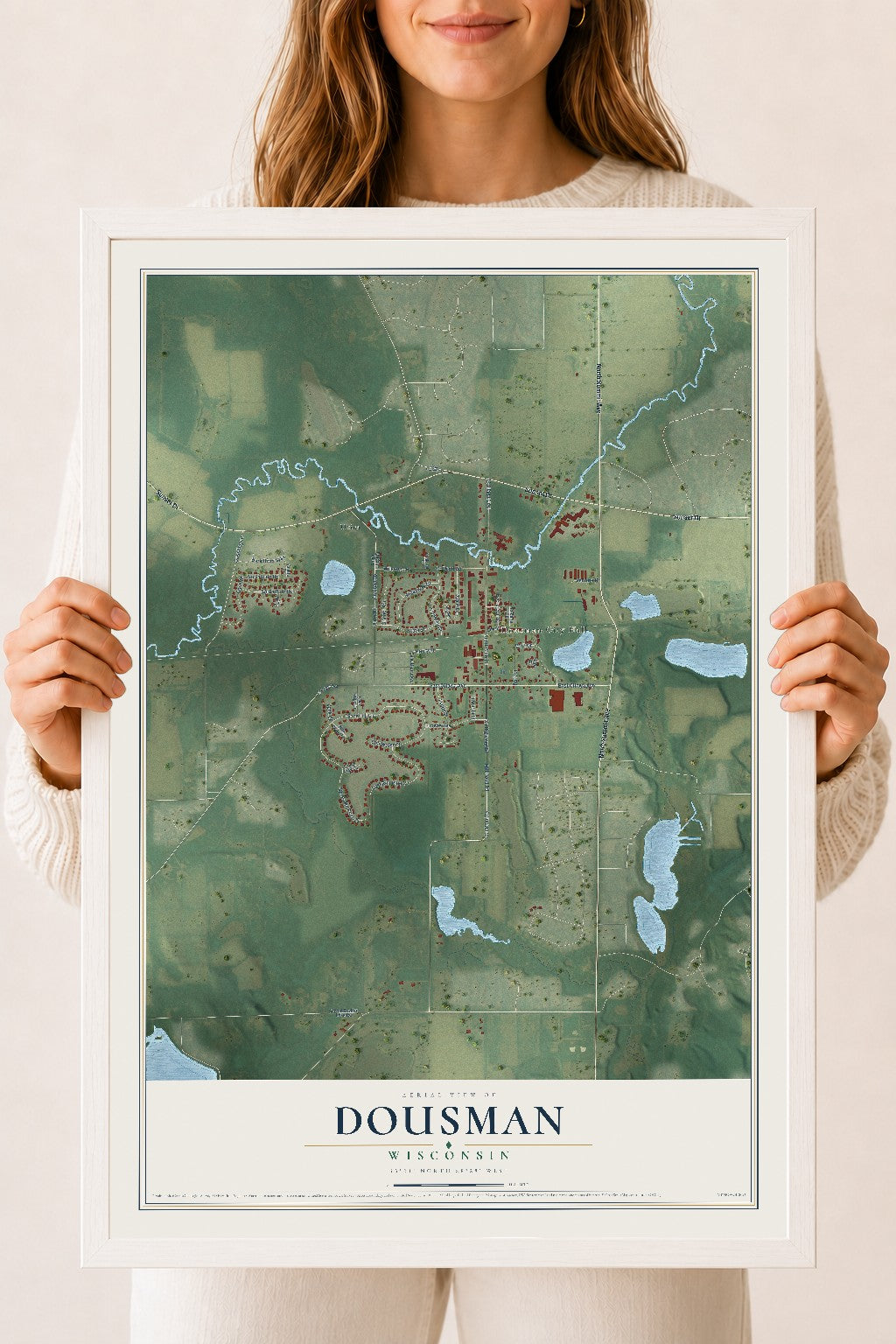Map of Dousman, Wisconsin, 18 x 24 inch print in a white wood frame